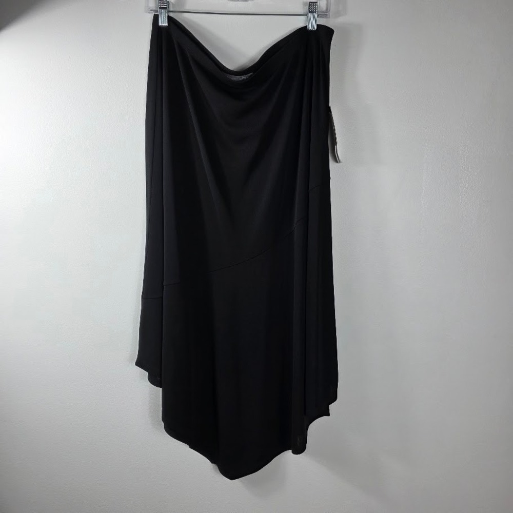 Josephine Chaus Black Asymmetrical Hem Midi Skirt XL Rayon Polyester
